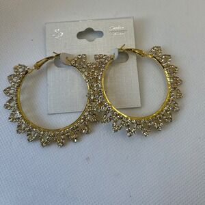 Sophia Gold tone Hoop Earrings‎ Rhinestones Sparkling Statemenst Jewelry